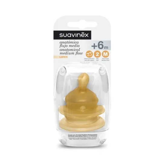 Suavinex ™ Anatomical latex nipple with wide mouth M +6M 2uts orifice